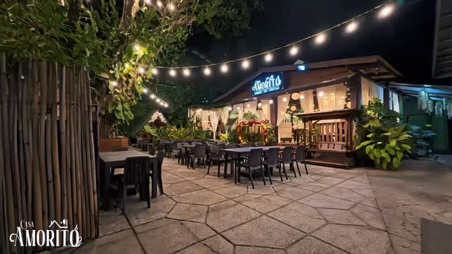 Nighttime outdoor patio at Casa Amorito